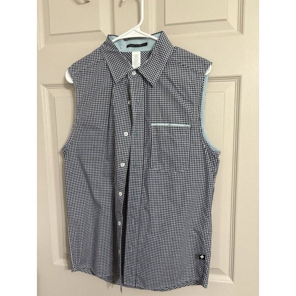 Andrew Christian Gingham Sleeveless Button Up Shirt Mens Size Medium Tapered - Picture 5 of 5